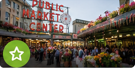 Busy market with colorful flowers